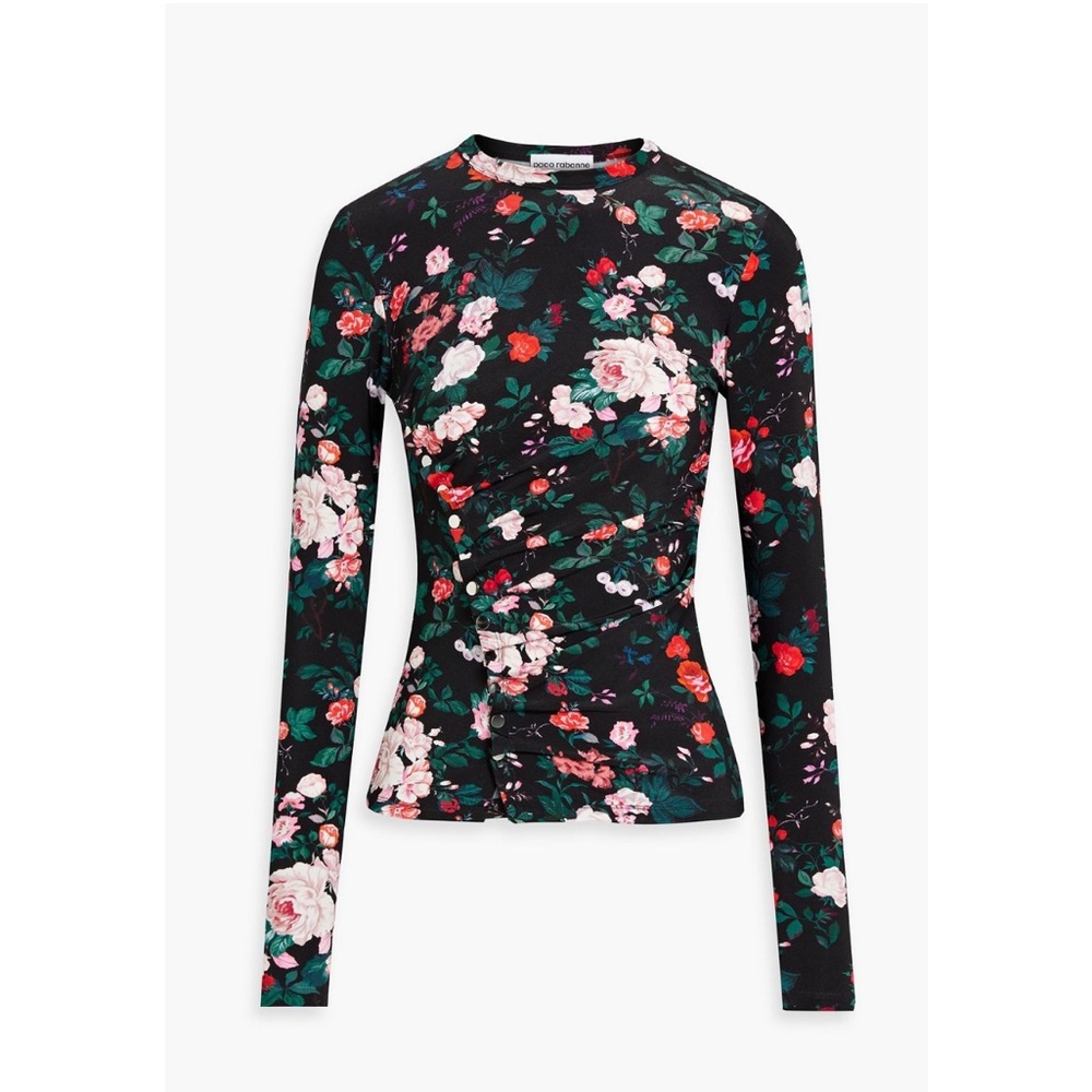 Paco Rabanne Ruched floral print stretch jersey top
